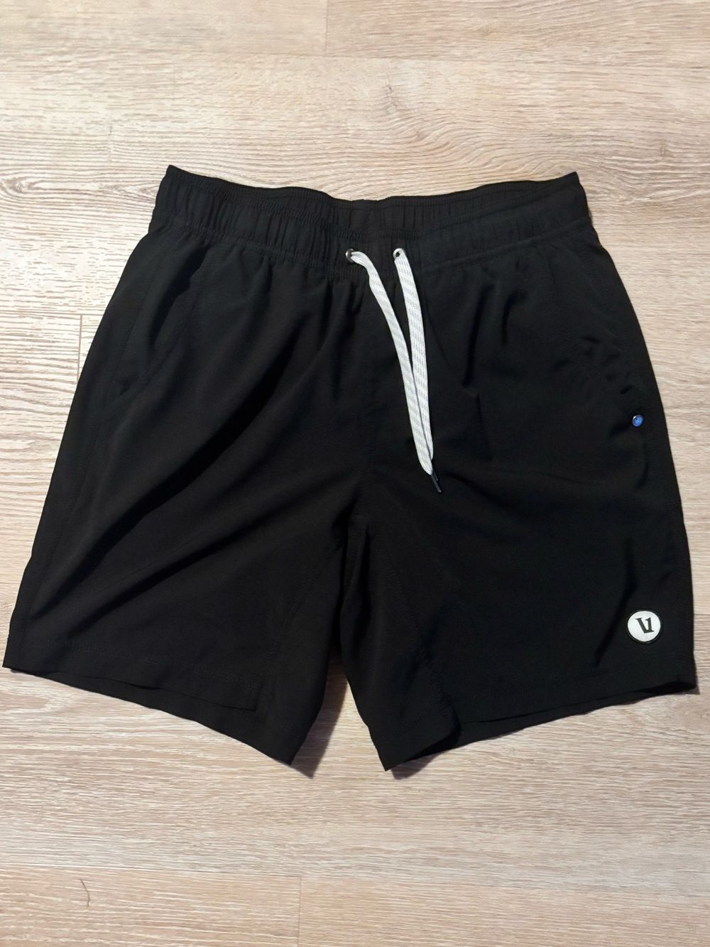 Vuori Black Athletic Shorts with White Drawstring